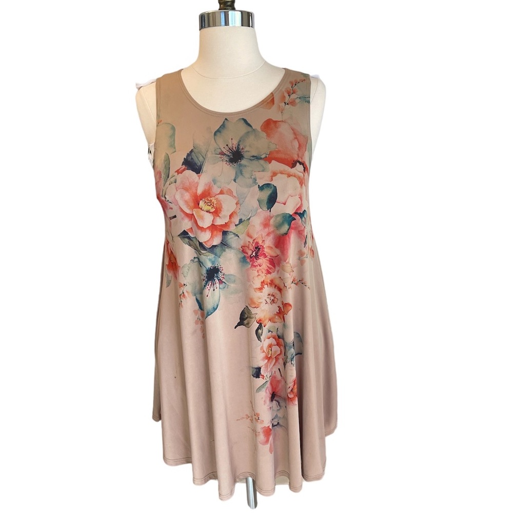 Watercolor floral sheath dress with pockets.